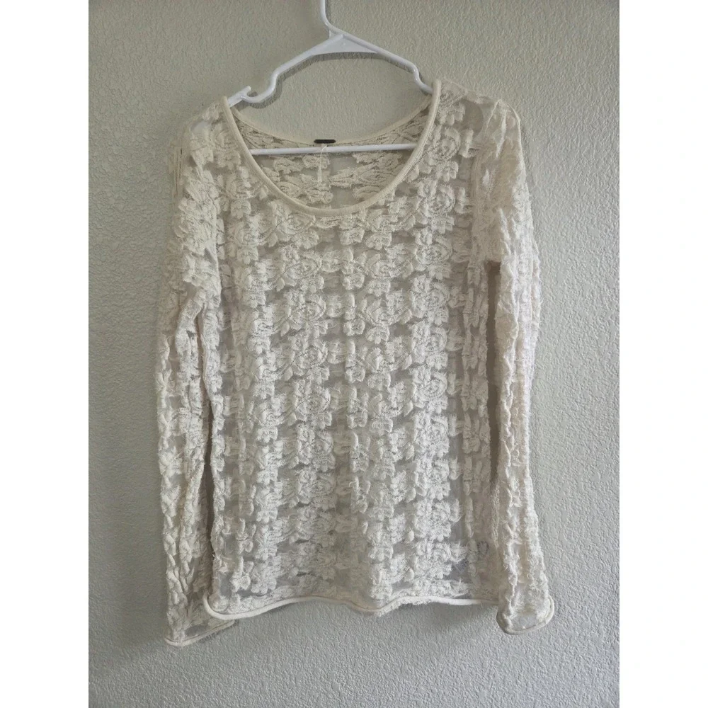 Free People Floral Textured Sheer Top M Festival Layer Cottage Fairy Core